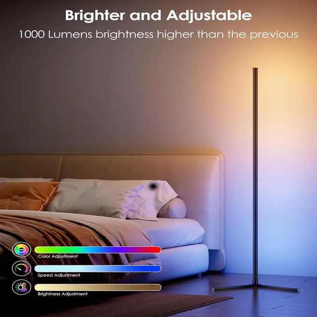 Alt view image 7 of 7 - LED Floor Lamp, RGB Corner Floor Lamp with APP Remote Control,Black Standing Lamp with 16 Million Colors Changing Ambience Light with Music Sync,DIY Mode for Living Room, Bedroom (1)
