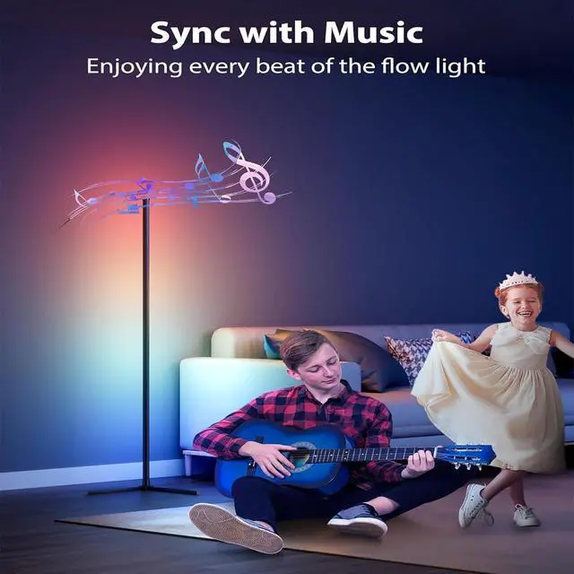 Alt view image 4 of 7 - LED Floor Lamp, RGB Corner Floor Lamp with APP Remote Control,Black Standing Lamp with 16 Million Colors Changing Ambience Light with Music Sync,DIY Mode for Living Room, Bedroom (1)