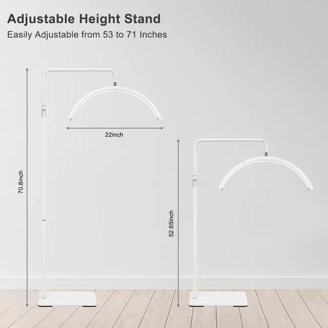 Alt view image 4 of 7 - Half Moon Light - 22 inch LED Lash Lamp for Eyelash Extensions for Tattoo Artists, Nail Tech, Esthetician - Cool, Warm Lamp with Adjustable Brightness & Height (White)