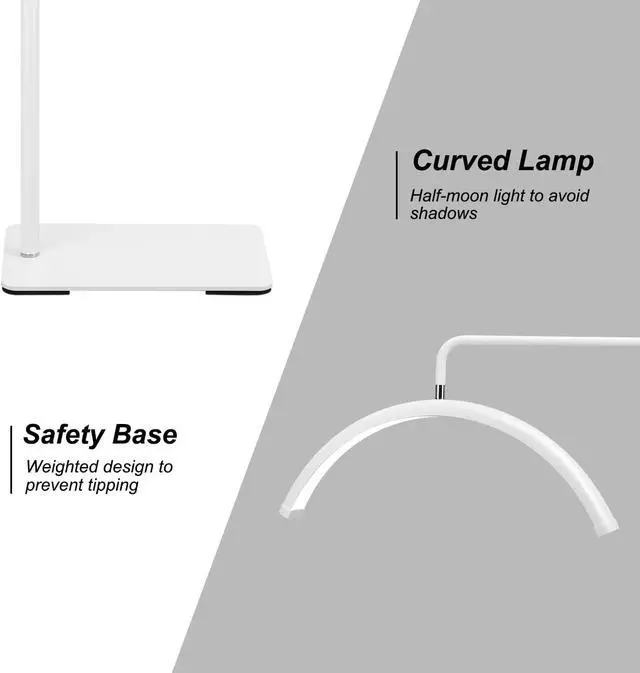 Alt view image 5 of 7 - Half Moon Light - 22 inch LED Lash Lamp for Eyelash Extensions for Tattoo Artists, Nail Tech, Esthetician - Cool, Warm Lamp with Adjustable Brightness & Height (White)