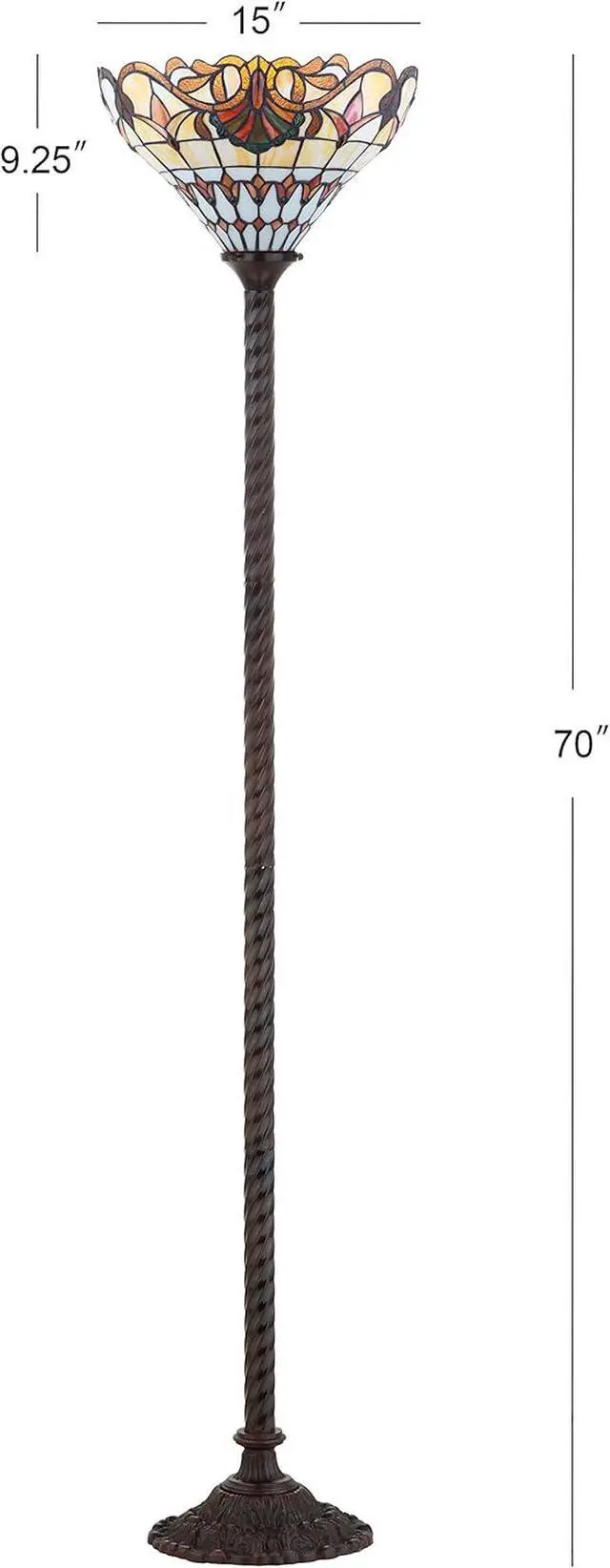 Alt view image 4 of 6 - JONATHAN Y JYL8003A Davis Tiffany-Style 70" Torchiere LED Floor Lamp, Tiffany, Traditional, Foot-Step Switch, Office, Living Room, Family Room, Dining Room, Bedroom, Hallway, Foyer, Bronze