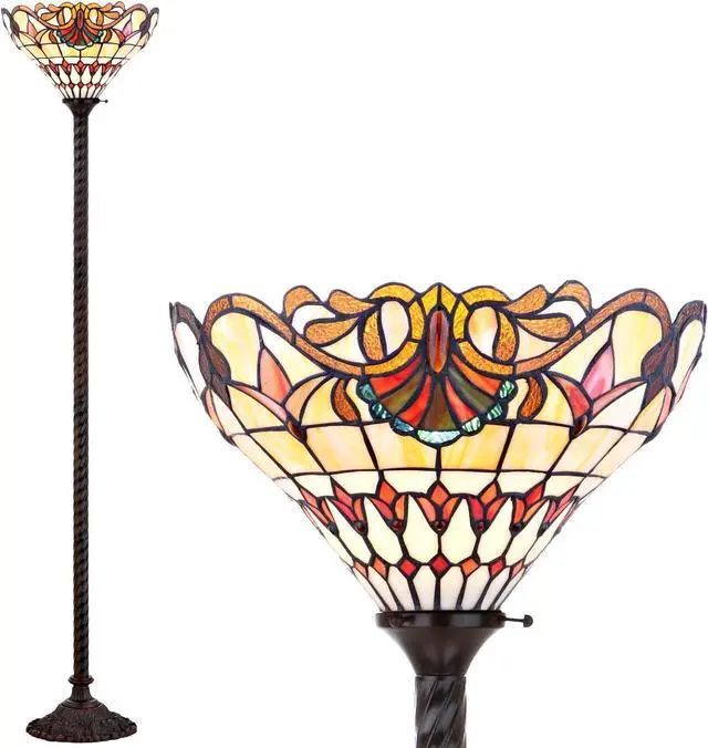 Main image of JONATHAN Y JYL8003A Davis Tiffany-Style 70" Torchiere LED Floor Lamp, Tiffany, Traditional, Foot-Step Switch, Office, Living Room, Family Room, Dining Room, Bedroom, Hallway, Foyer, Bronze