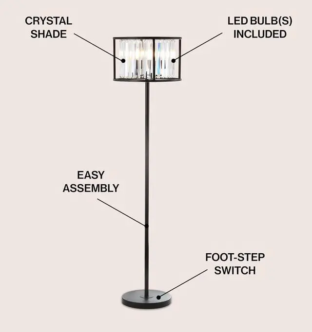 Alt view image 2 of 7 - JONATHAN Y JYL9054A Bevin 63" Metal/Crystal LED Floor Lamp, Glam, Contemporary, Modern, Elegant, Office, Living Room, Family Room, Dining Room, Bedroom, Hallway, Foyer, Oil Rubbed Bronze/Crystal