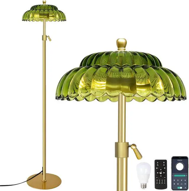 Main image of Vintage Floor Lamp with Remote Control, Gold Floor Lamp with 3 Color Temperature,Mid Century Modern Standing Lamp with Glass Lamp Shape,Brass Flower Lamp Tall Glass Floor Lamps for Living Room Bedroom