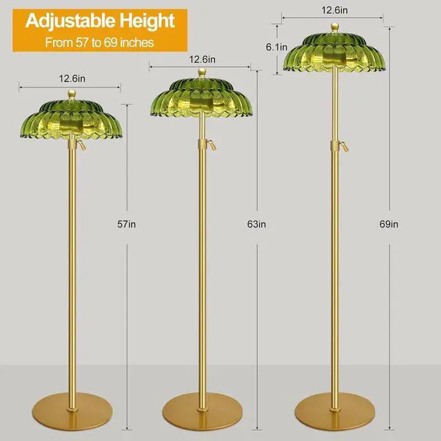Alt view image 5 of 7 - Vintage Floor Lamp with Remote Control, Gold Floor Lamp with 3 Color Temperature,Mid Century Modern Standing Lamp with Glass Lamp Shape,Brass Flower Lamp Tall Glass Floor Lamps for Living Room Bedroom