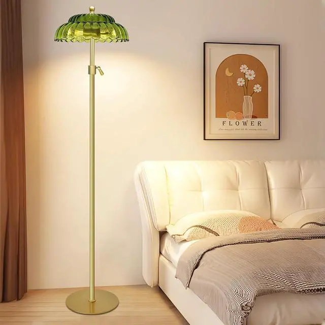 Alt view image 7 of 7 - Vintage Floor Lamp with Remote Control, Gold Floor Lamp with 3 Color Temperature,Mid Century Modern Standing Lamp with Glass Lamp Shape,Brass Flower Lamp Tall Glass Floor Lamps for Living Room Bedroom
