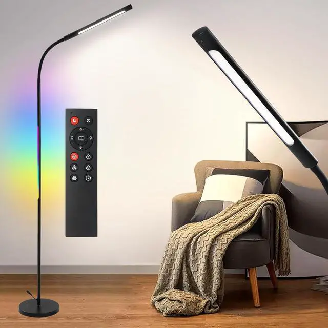 Main image of Pak Smart RGB Floor Lamp, LED Floor Lamp for Living Room, Modern Adjustable Gooseneck Standing Lamp with Music Sync, Scene Modes, Remote & Touch Control, Eye-Caring Reading Light for Bedroom Gaming