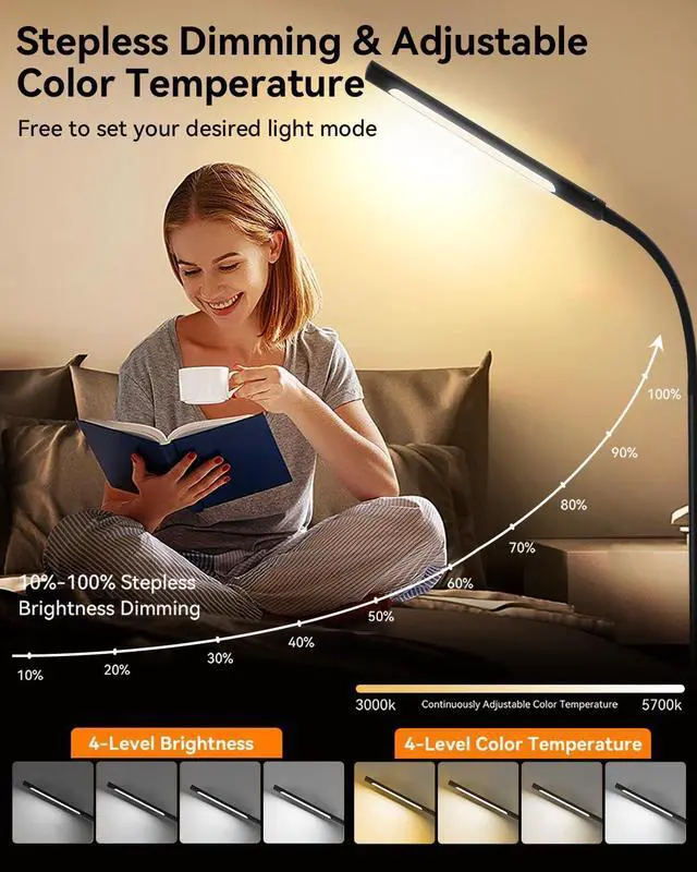 Alt view image 4 of 7 - Pak Smart RGB Floor Lamp, LED Floor Lamp for Living Room, Modern Adjustable Gooseneck Standing Lamp with Music Sync, Scene Modes, Remote & Touch Control, Eye-Caring Reading Light for Bedroom Gaming