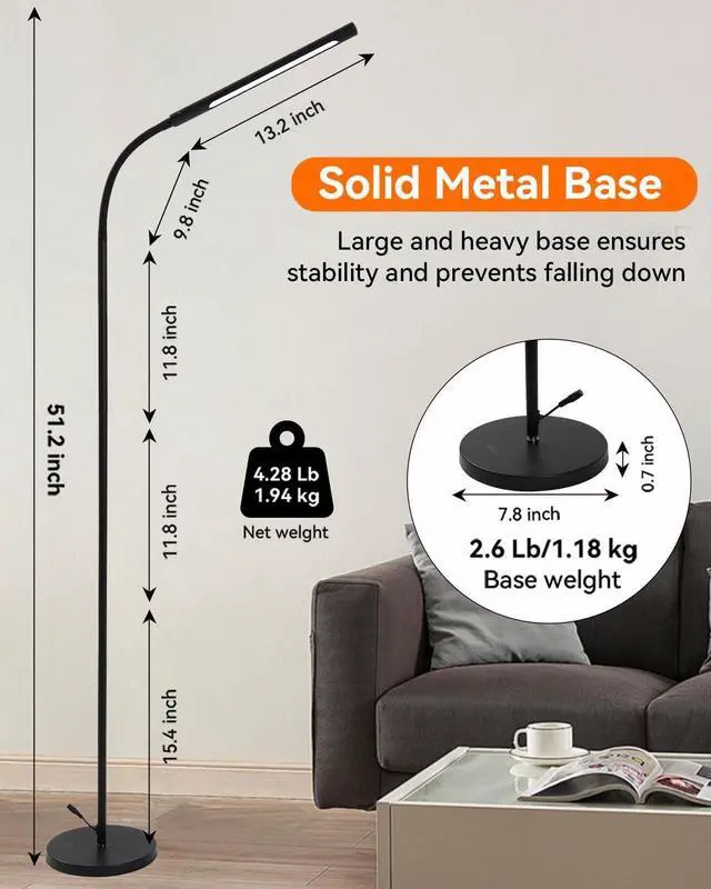 Alt view image 6 of 7 - Pak Smart RGB Floor Lamp, LED Floor Lamp for Living Room, Modern Adjustable Gooseneck Standing Lamp with Music Sync, Scene Modes, Remote & Touch Control, Eye-Caring Reading Light for Bedroom Gaming