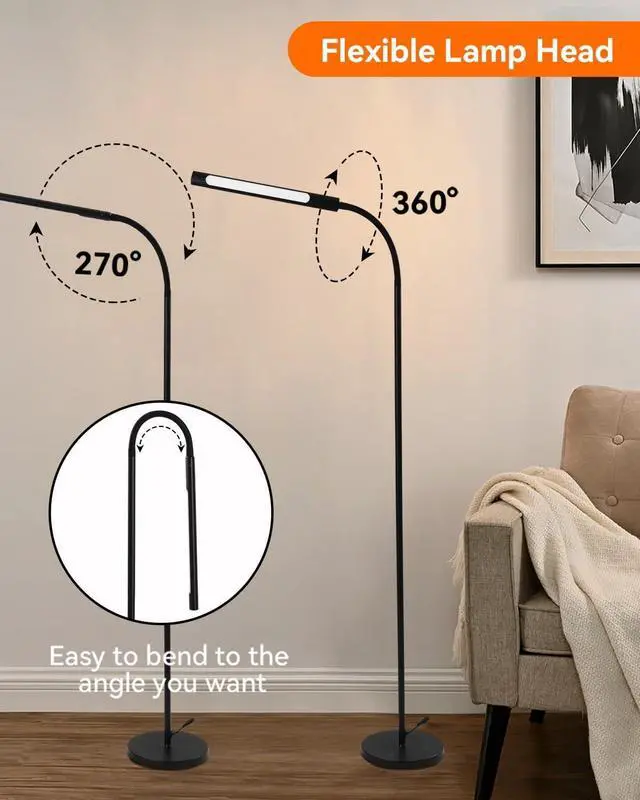 Alt view image 5 of 7 - Pak Smart RGB Floor Lamp, LED Floor Lamp for Living Room, Modern Adjustable Gooseneck Standing Lamp with Music Sync, Scene Modes, Remote & Touch Control, Eye-Caring Reading Light for Bedroom Gaming