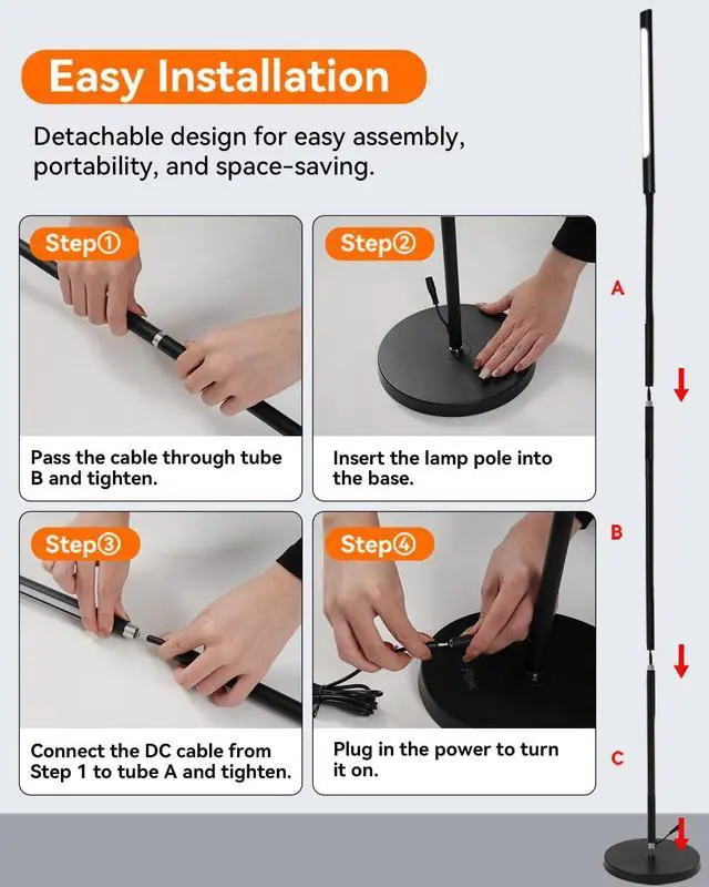 Alt view image 7 of 7 - Pak Smart RGB Floor Lamp, LED Floor Lamp for Living Room, Modern Adjustable Gooseneck Standing Lamp with Music Sync, Scene Modes, Remote & Touch Control, Eye-Caring Reading Light for Bedroom Gaming
