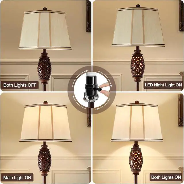 Alt view image 3 of 7 - Luvkczc Vintage Floor Lamp - Brown Carved Resin with Hollow Light Design, Rustic Standing Lamp for Living Room, Bedroom, Study(Bulb Included)