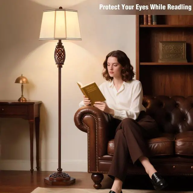 Alt view image 4 of 7 - Luvkczc Vintage Floor Lamp - Brown Carved Resin with Hollow Light Design, Rustic Standing Lamp for Living Room, Bedroom, Study(Bulb Included)