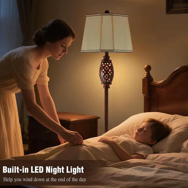 Alt view image 5 of 7 - Luvkczc Vintage Floor Lamp - Brown Carved Resin with Hollow Light Design, Rustic Standing Lamp for Living Room, Bedroom, Study(Bulb Included)