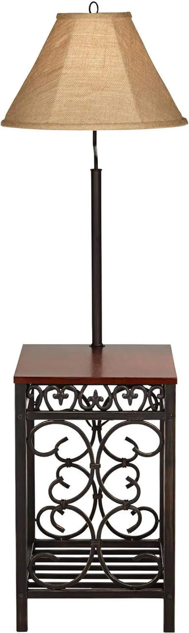 Alt view image 6 of 7 - Regency Hill Travata Country Cottage Floor Lamp Standing with End Table 54" Tall Bronze Scrollwork Swing Arm Burlap Fabric Shade for Living Room Reading Bedroom Office House Home