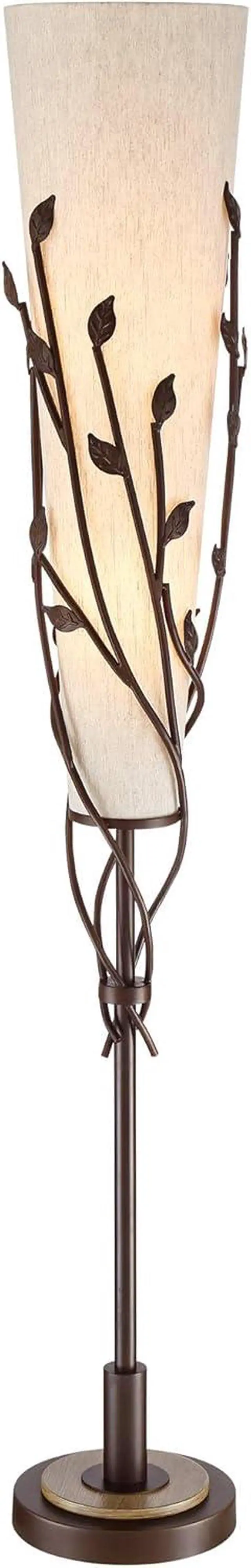 Alt view image 2 of 7 - Franklin Iron Works Folia Industrial Rustic 66" Tall Floor Lamp Standing with Smart Socket Oil Rubbed Bronze Organic Vine Leaf Tapering Cone Linen Shade for Living Room Bedroom Office House