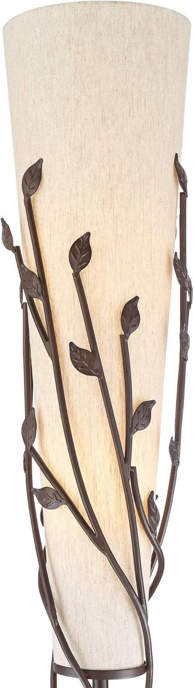 Alt view image 3 of 7 - Franklin Iron Works Folia Industrial Rustic 66" Tall Floor Lamp Standing with Smart Socket Oil Rubbed Bronze Organic Vine Leaf Tapering Cone Linen Shade for Living Room Bedroom Office House