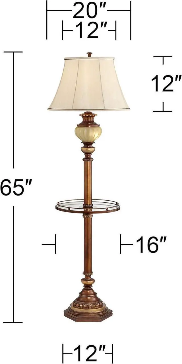 Alt view image 4 of 7 - Kathy Ireland Hyde Park Rustic Vintage Floor Lamp with Nightlight Glass Tray 65" Tall Bronze Gold Metal Pearl White Frosted Glass Fabric Bell Shade for Living Room Reading House Bedroom Home