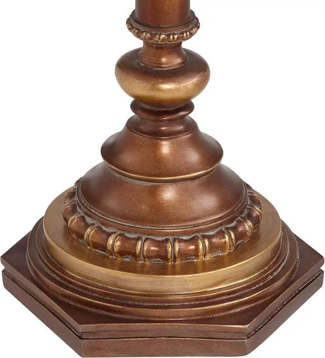 Alt view image 5 of 7 - Kathy Ireland Hyde Park Rustic Vintage Floor Lamp with Nightlight Glass Tray 65" Tall Bronze Gold Metal Pearl White Frosted Glass Fabric Bell Shade for Living Room Reading House Bedroom Home