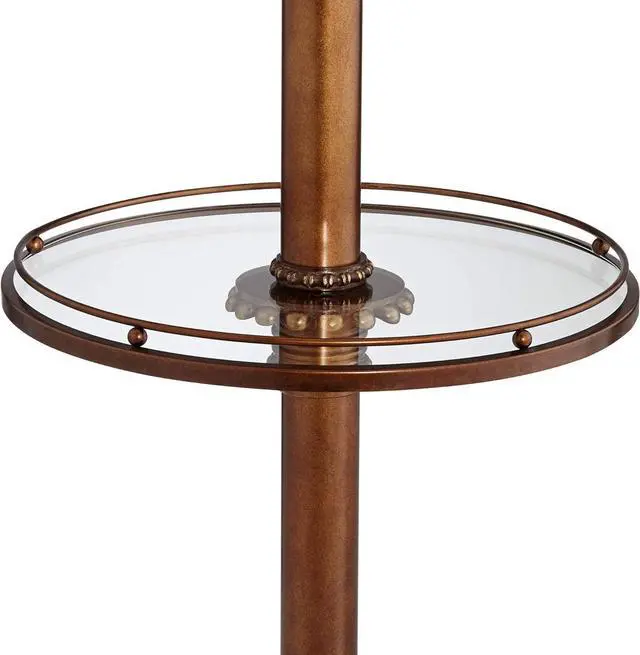 Alt view image 6 of 7 - Kathy Ireland Hyde Park Rustic Vintage Floor Lamp with Nightlight Glass Tray 65" Tall Bronze Gold Metal Pearl White Frosted Glass Fabric Bell Shade for Living Room Reading House Bedroom Home