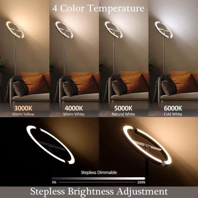 Alt view image 3 of 7 - FIMEI Split Floor Lamp, Bright Modern LED Standing Lamp, Stepless Dimming and 4 Color Temperature, Eye-Protection Reading Standing Light for Living Room Bedroom Office, Touch&Remote Control, White