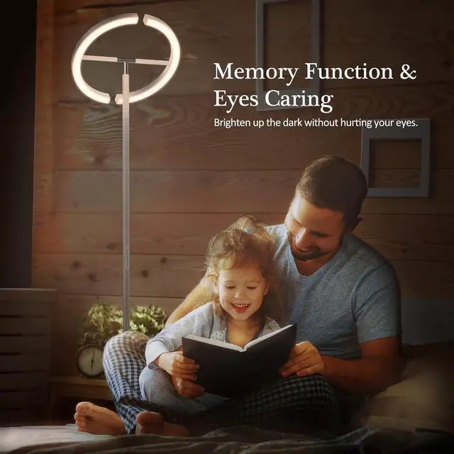 Alt view image 7 of 7 - FIMEI Split Floor Lamp, Bright Modern LED Standing Lamp, Stepless Dimming and 4 Color Temperature, Eye-Protection Reading Standing Light for Living Room Bedroom Office, Touch&Remote Control, White