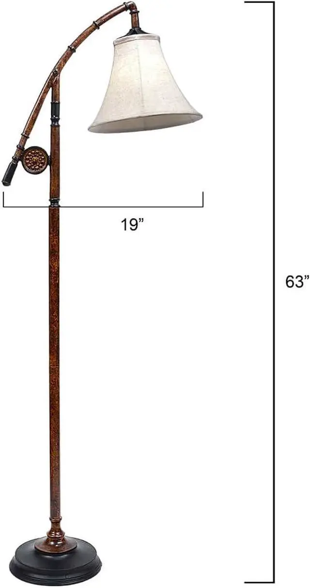 Alt view image 3 of 7 - BLACK FOREST DECOR - Fishing Pole Floor Lamp with Linen Shade, Cast Resin Construction - Vintage Lakeside Style - 19" W x 63" H