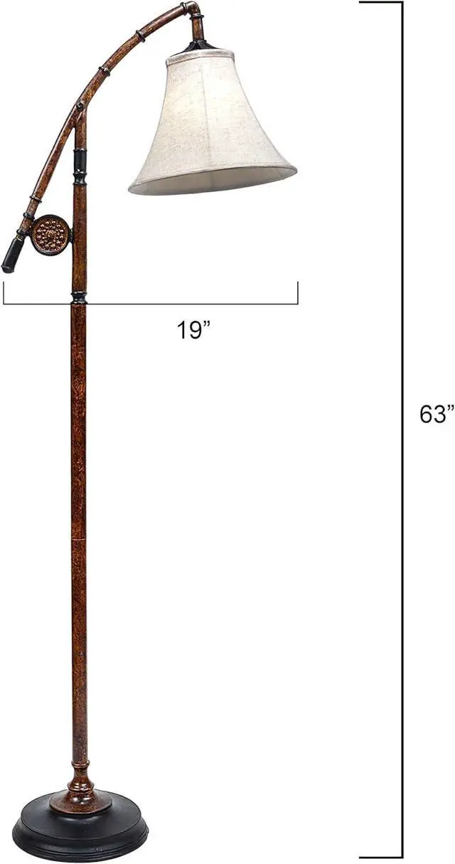 Alt view image 7 of 7 - BLACK FOREST DECOR - Fishing Pole Floor Lamp with Linen Shade, Cast Resin Construction - Vintage Lakeside Style - 19" W x 63" H