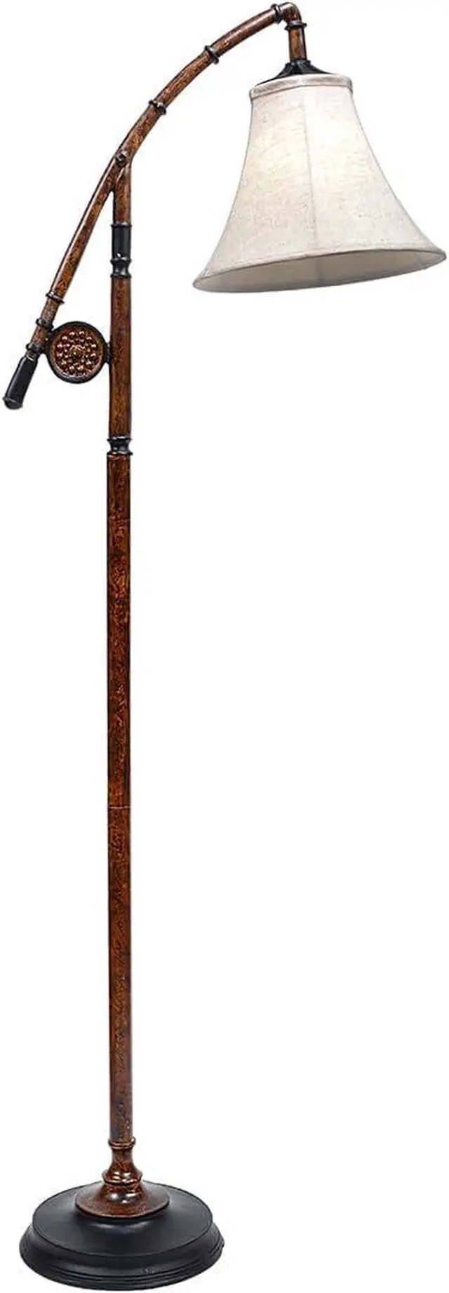 Alt view image 5 of 7 - BLACK FOREST DECOR - Fishing Pole Floor Lamp with Linen Shade, Cast Resin Construction - Vintage Lakeside Style - 19" W x 63" H