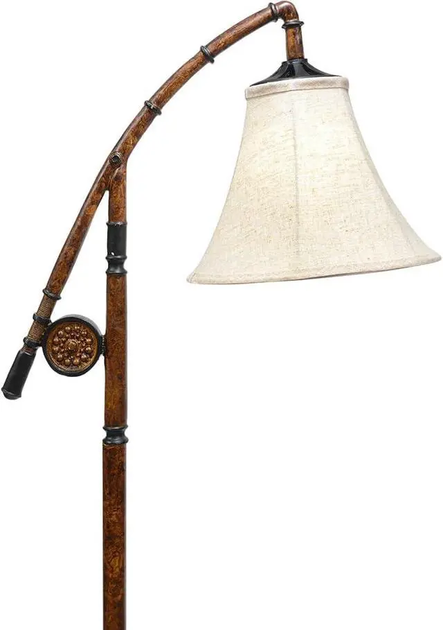 Alt view image 6 of 7 - BLACK FOREST DECOR - Fishing Pole Floor Lamp with Linen Shade, Cast Resin Construction - Vintage Lakeside Style - 19" W x 63" H