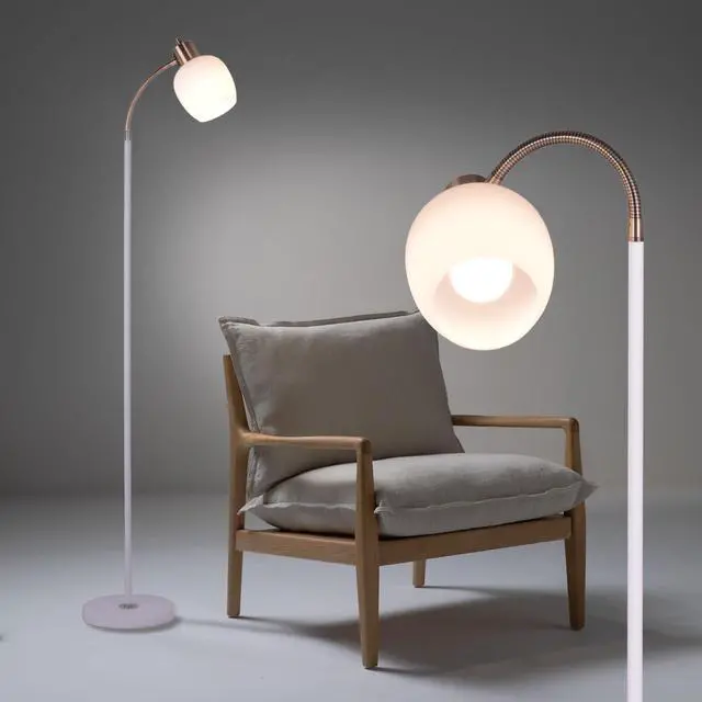 Main image of Adjustable Gooseneck LED Floor Lamp,Glass Shade,Flexible Arm,Modern Reading Lamp for Office,Bedroom,Living Room,3CCT LED Bulb Included,White