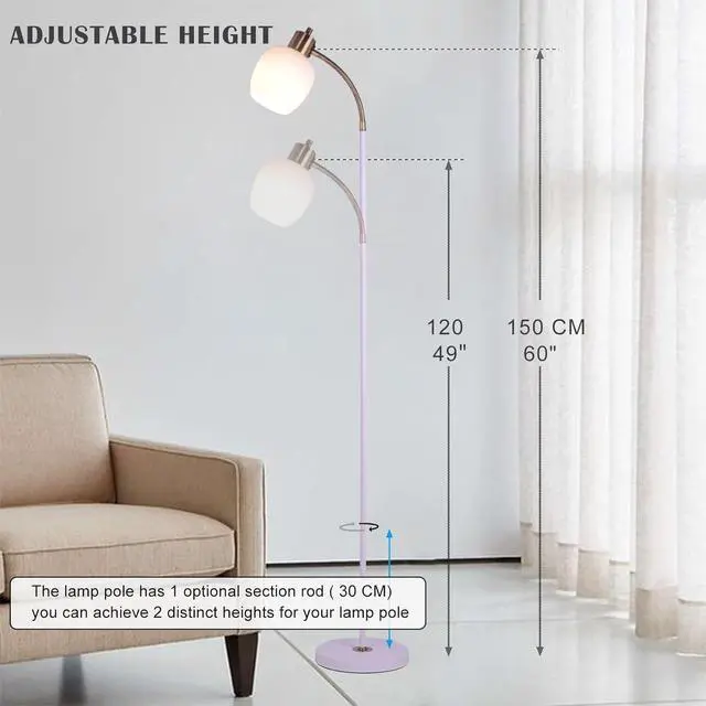 Alt view image 4 of 7 - Adjustable Gooseneck LED Floor Lamp,Glass Shade,Flexible Arm,Modern Reading Lamp for Office,Bedroom,Living Room,3CCT LED Bulb Included,White