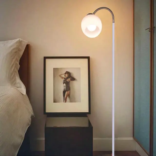 Alt view image 5 of 7 - Adjustable Gooseneck LED Floor Lamp,Glass Shade,Flexible Arm,Modern Reading Lamp for Office,Bedroom,Living Room,3CCT LED Bulb Included,White