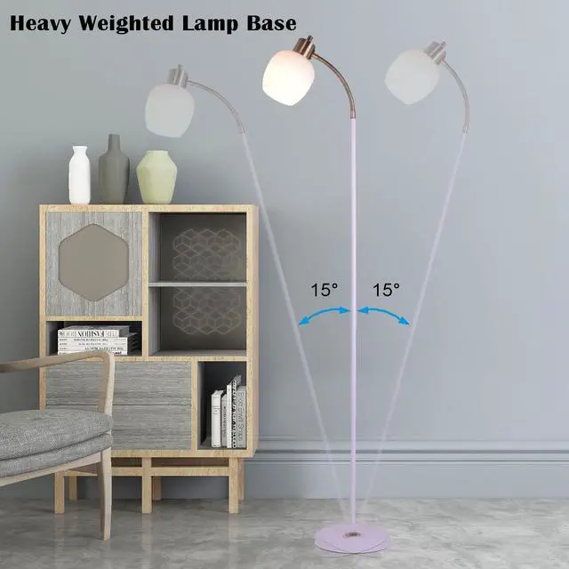 Alt view image 7 of 7 - Adjustable Gooseneck LED Floor Lamp,Glass Shade,Flexible Arm,Modern Reading Lamp for Office,Bedroom,Living Room,3CCT LED Bulb Included,White