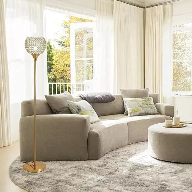 Alt view image 2 of 7 - Spherical Crystal Floor Lamp, Gold 8.7 in Shade Elegant Standing Light with Crystal lamp Shade, Modern 61 in Tall Pole Lighting for Living Room, Bedroom, Office, E26 Base, LED Bulb Included