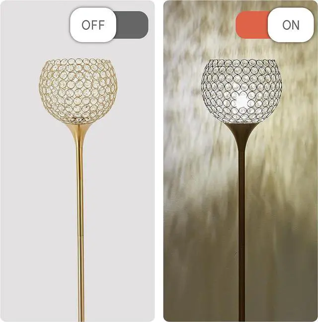 Alt view image 6 of 7 - Spherical Crystal Floor Lamp, Gold 8.7 in Shade Elegant Standing Light with Crystal lamp Shade, Modern 61 in Tall Pole Lighting for Living Room, Bedroom, Office, E26 Base, LED Bulb Included