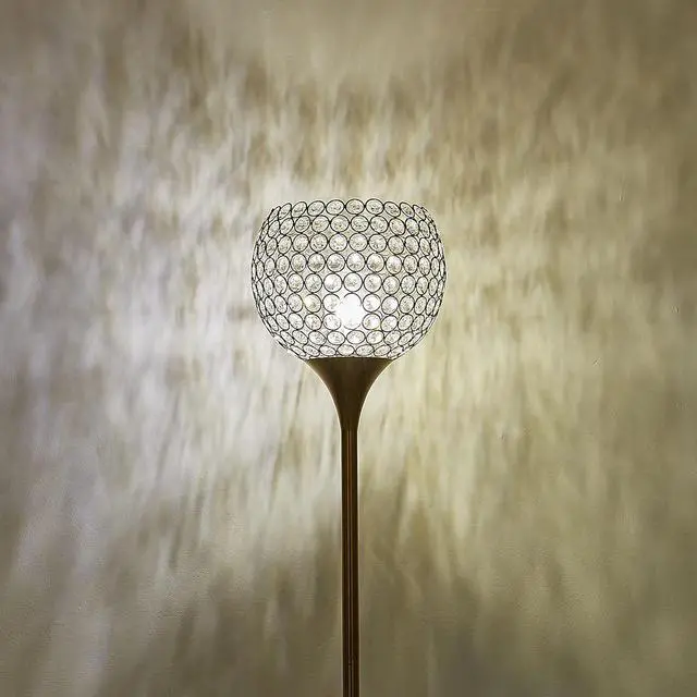 Alt view image 7 of 7 - Spherical Crystal Floor Lamp, Gold 8.7 in Shade Elegant Standing Light with Crystal lamp Shade, Modern 61 in Tall Pole Lighting for Living Room, Bedroom, Office, E26 Base, LED Bulb Included