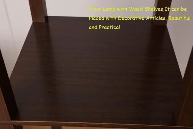 Alt view image 4 of 7 - HomeFocus - Floor Lamp with Shelves, Shelf Floor Light with LED Bulb, Modern Wood Shelf Standing Lamp, Corner Display Floor Lamp for Living Room, Bedroom, Office, Linen White Shade, Wood, Brown.