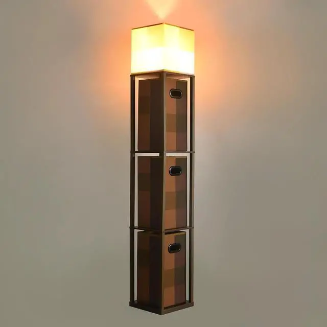 Alt view image 2 of 7 - Minecraft Brownstone Torch 5-Foot Standing Floor Lamp and Storage Unit | Includes 3 Cube Organizer Storage Bins