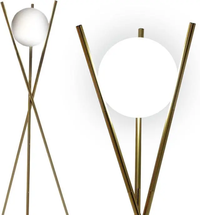 Main image of Ozarke Solstice Modern Frosted Glass Globe Floor Lamp (165cm) Contemporary LED Dimmable Lighting for Bedroom, Living Room, Hotel & Home Office (Gold)