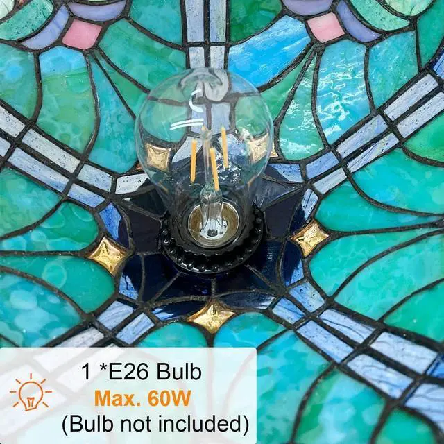 Alt view image 7 of 7 - Tiffany Torchiere Floor Lamp,Stained Glass Lamp Shade,Vintage Antique Victorian Round Tiffany Style Standing Light for Living Room and Bedroom