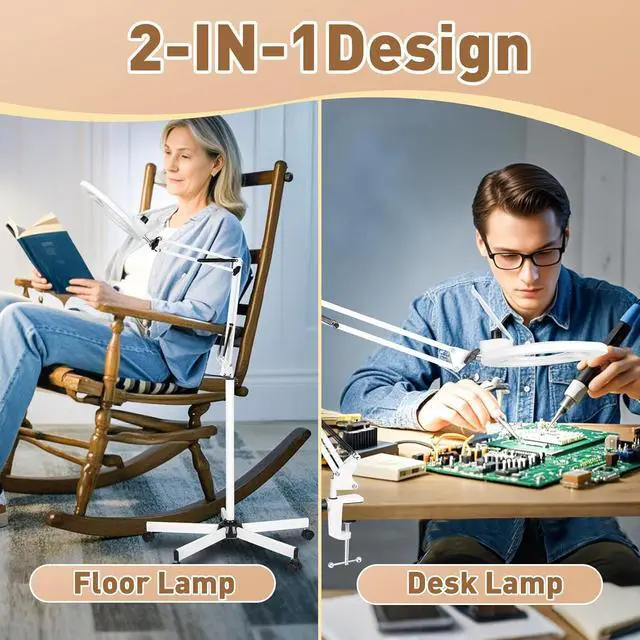 Alt view image 6 of 7 - HITTI Esthetician Light with 10X Magnifier, 2200 Lumens Stepless Dimmable Magnifying Floor Lamp with 5 Wheel Rolling Base, LED Lighted Standing Mag Lamp for Tattoo,Crafts, Sewing, Lash & Facials Nail