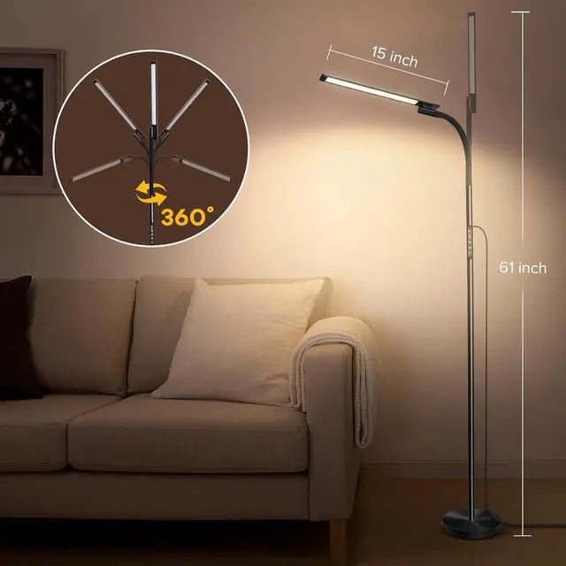 Alt view image 3 of 7 - LED Floor Lamp, Floor Lamps for Living Room with Night Light & 5 Colors & 5 Brightness, Adjustable Gooseneck Floor Reading Lamp with Remote & Touch Control, Tall Standing Floor Lamp for Bedroom Office