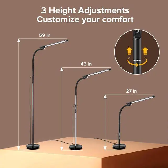 Alt view image 5 of 7 - LED Floor Lamp, Floor Lamps for Living Room with Night Light & 5 Colors & 5 Brightness, Adjustable Gooseneck Floor Reading Lamp with Remote & Touch Control, Tall Standing Floor Lamp for Bedroom Office