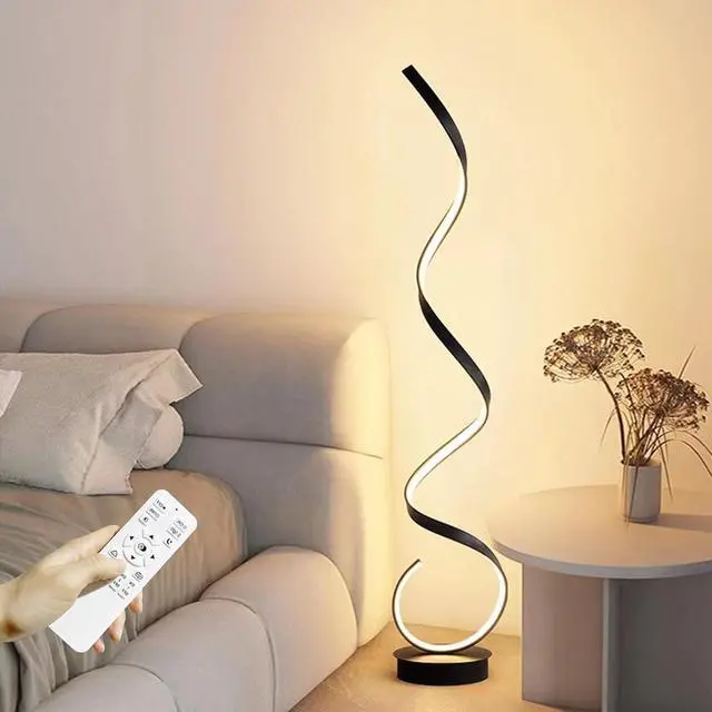 Alt view image 2 of 7 - Spiral Floor lamp, 57 "48W Unique Modern LED Floor Light, 3 Color dimmable Remote Control Corner lamp Standing Light, Suitable for The Living Room Bedroom Reading Decorative Floor lampBlack