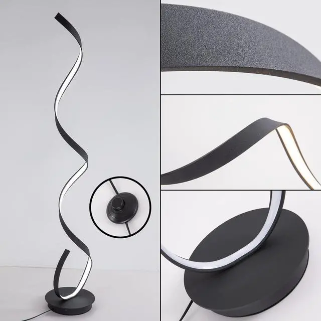 Alt view image 6 of 7 - Spiral Floor lamp, 57 "48W Unique Modern LED Floor Light, 3 Color dimmable Remote Control Corner lamp Standing Light, Suitable for The Living Room Bedroom Reading Decorative Floor lampBlack