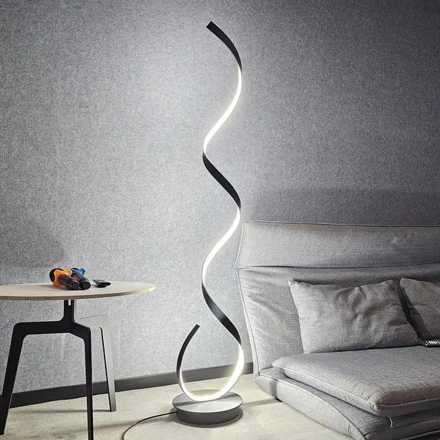 Alt view image 7 of 7 - Spiral Floor lamp, 57 "48W Unique Modern LED Floor Light, 3 Color dimmable Remote Control Corner lamp Standing Light, Suitable for The Living Room Bedroom Reading Decorative Floor lampBlack