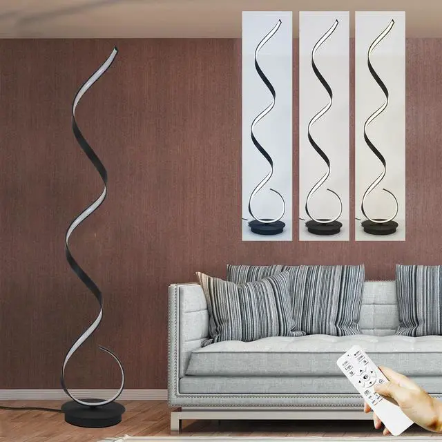 Main image of Spiral Floor lamp, 57 "48W Unique Modern LED Floor Light, 3 Color dimmable Remote Control Corner lamp Standing Light, Suitable for The Living Room Bedroom Reading Decorative Floor lampBlack
