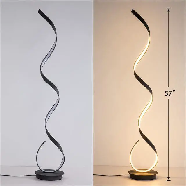 Alt view image 3 of 7 - Spiral Floor lamp, 57 "48W Unique Modern LED Floor Light, 3 Color dimmable Remote Control Corner lamp Standing Light, Suitable for The Living Room Bedroom Reading Decorative Floor lampBlack