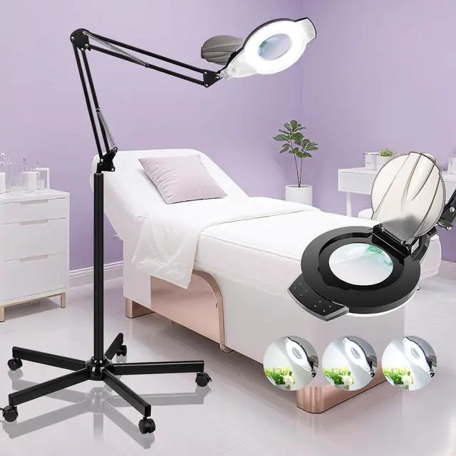 Main image of 10X Magnifying Glass with Light and Stand, 2200 Lumens Dimmable Magnifying Floor Lamp, 2-in-1 Lighted Magnifier with 5 Wheels Rolling Base, Mag Lamp for Estheticians, Crafts, Reading, Facial